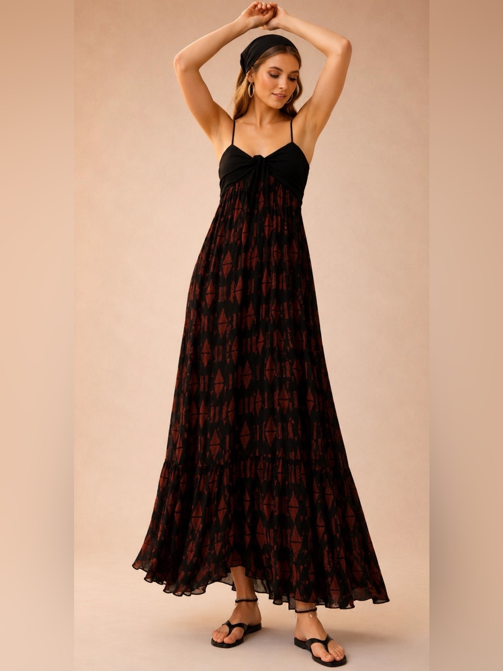 Free People Black and Rust Boho Maxi       Open Back - Size Small